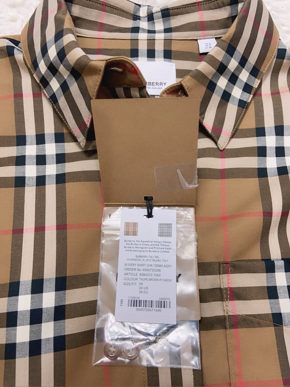 NWT Burberry Ivery Classic Check Plaid Cotton Shirt Size US4 - Picture 7 of 10